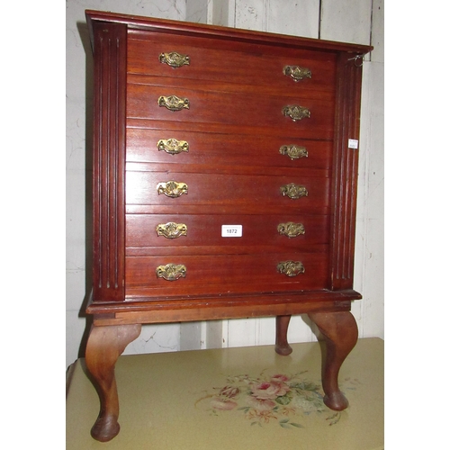 1872 - Small Edwardian six drawer music cabinet with Wellington chest type locking mechanism, raised on cab... 