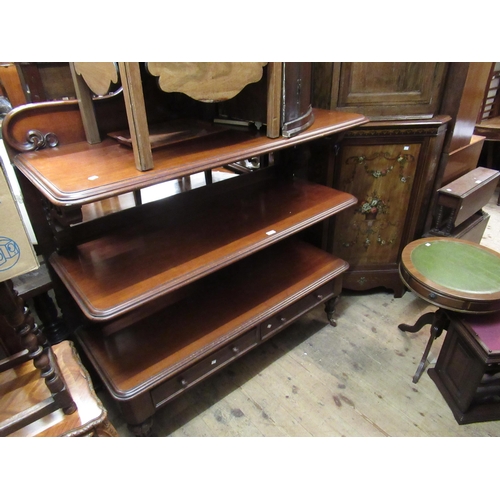 1884 - Victorian mahogany three tier buffet with a shaped back above open shelves and two drawers, 135cm wi... 