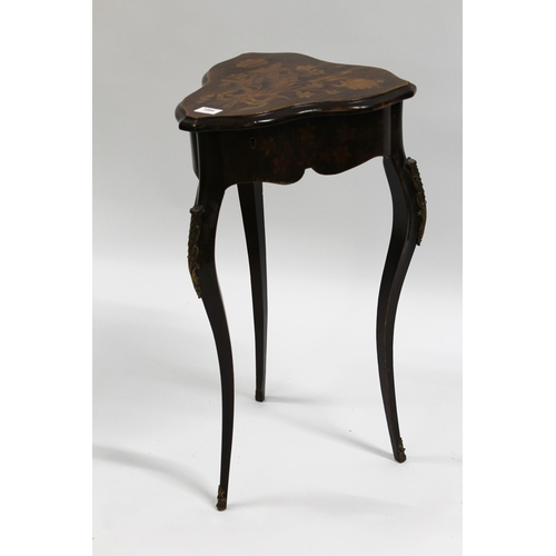 1894 - Small early 20th Century Continental stencil decorated work table, the shaped hinged lid with floral... 