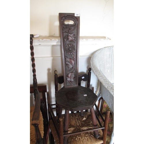 1906 - Late 19th / early 20th Century carved oak spinning chair, together with an oak book rack and a small... 