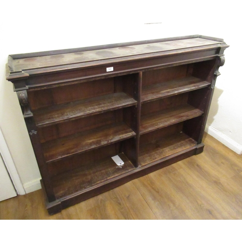 1909 - Victorian mahogany dwarf open bookcase, the moulded top above adjustable shelves flanked by moulded ... 