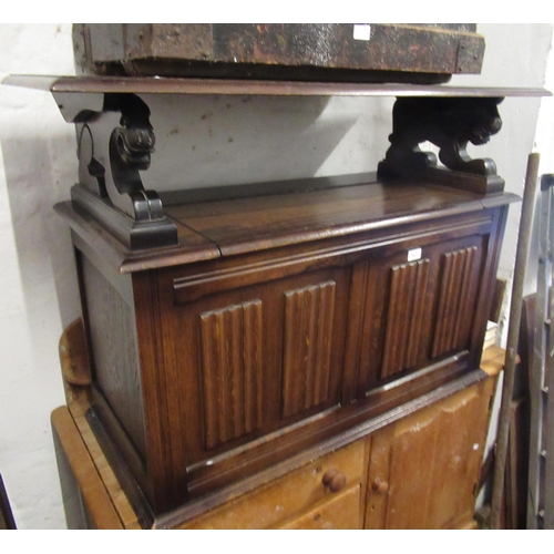 1917 - Mid 20th Century oak monk's bench, with linen fold panel front, 106cm wide x 42cm deep x 74cm high