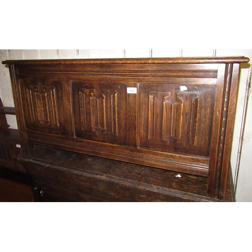 1920 - Mid 20th Century oak coffer with linen fold front, 105cm wide x 47cm deep x 50cm high