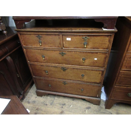 1922 - George III oak and mahogany crossbanded chest of two short and three long graduated drawers with bra... 