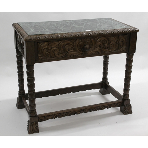 1934 - Late 19th / early 20th Century Continental oak serving table with a marble inset top above a carved ... 