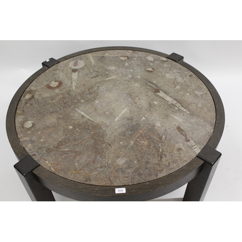 1935 - Modern Limited Edition fossil marble coffee table, 116cm diameter x 46cm, with original brochure and... 