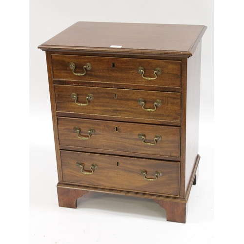 1938 - Mahogany dwarf chest in George III style, with four long drawers and brass handles, raised on bracke... 