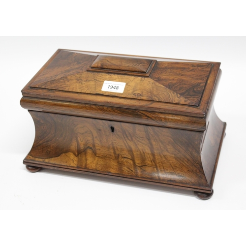 1948 - 19th Century rosewood sarcophagus shaped tea caddy (minus interior)