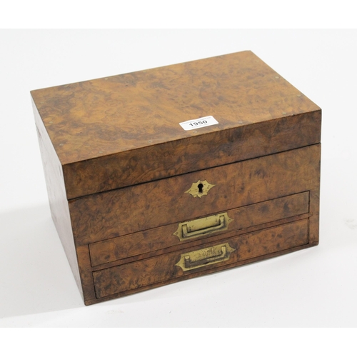 1950 - Burr walnut rectangular campaign apothecary box (interior at fault)