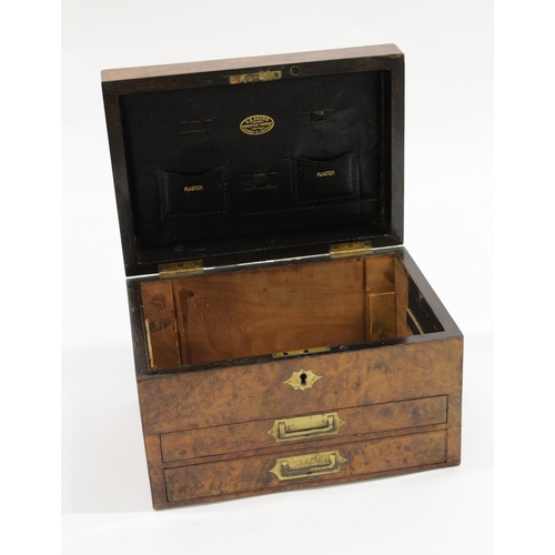 1950 - Burr walnut rectangular campaign apothecary box (interior at fault)