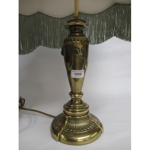 1958 - Pair of Contessa antique style brass lamp bases with green silk tasselled shades