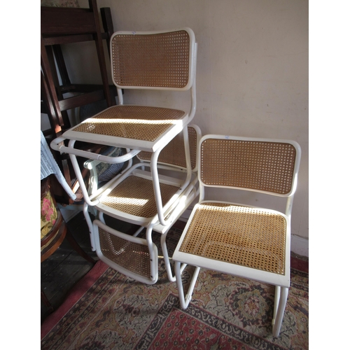 1960 - Set of four Marcel Breuer type ' Cesca ' chairs in white painted metal with wicker seats, circa 1980... 