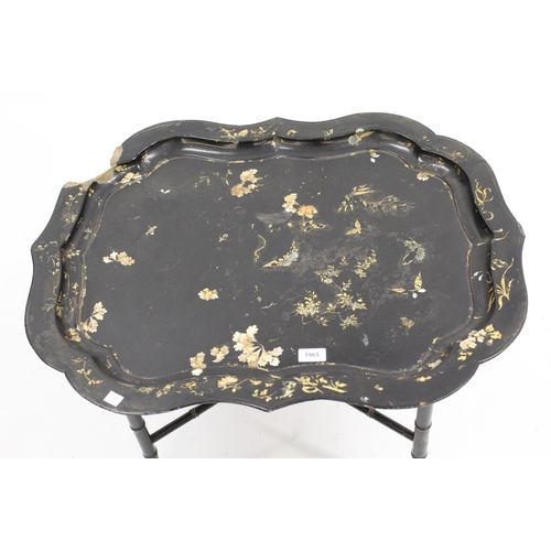 1965 - 19th Century chinoiserie lacquer papier mache tray adapted for use as an occasional table, 77cm wide... 