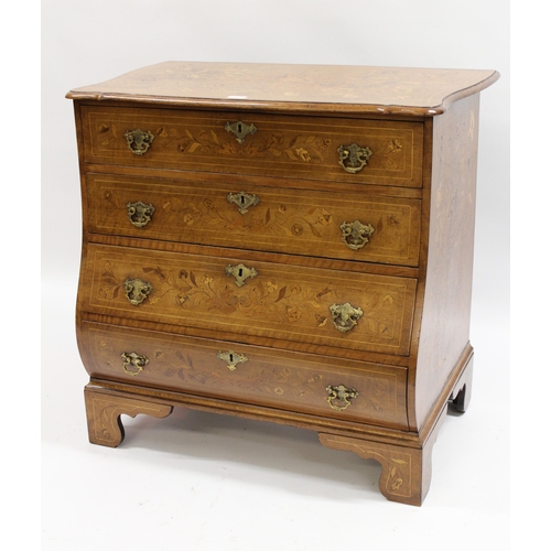 1970 - 18th Century Dutch marquetry inlaid chest, the shaped top above four drawers, raised on bracket feet... 