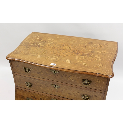 1970 - 18th Century Dutch marquetry inlaid chest, the shaped top above four drawers, raised on bracket feet... 