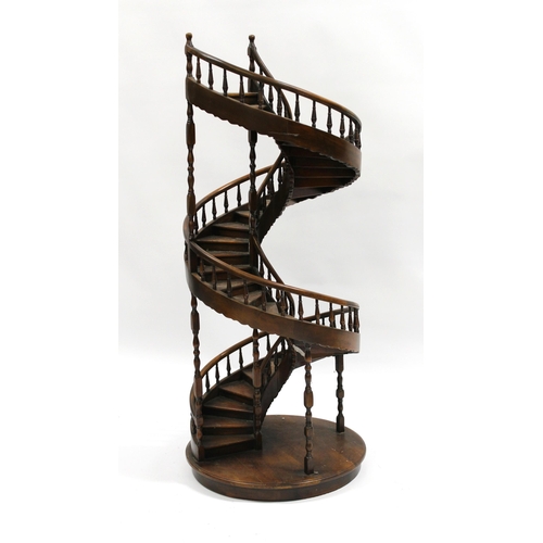 1979 - Reproduction mahogany architectural model of a spiral staircase, 108cm high