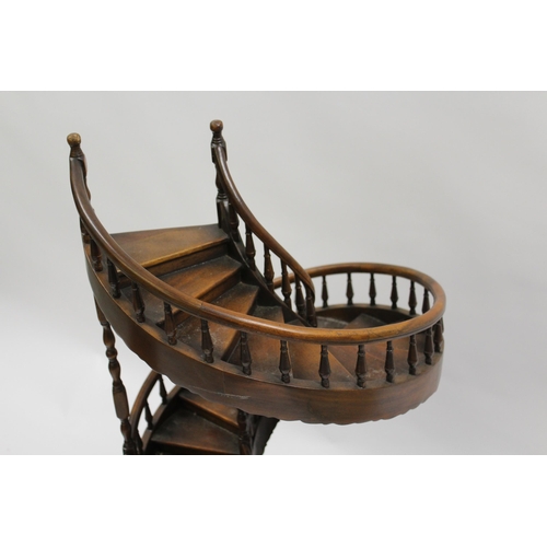 1979 - Reproduction mahogany architectural model of a spiral staircase, 108cm high