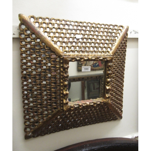 1980 - Decorative square carved and gilded wall mirror, 50cm square