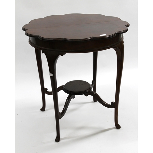 1989 - Edwardian mahogany shaped top occasional table on cabriole supports with undertier, 68cm diameter, t... 