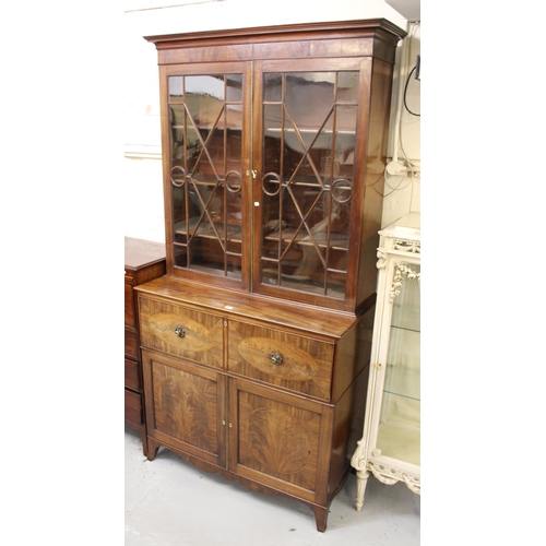 1992 - George IV mahogany and inlaid secretaire bookcase, the moulded cornice above two astragal glazed doo... 