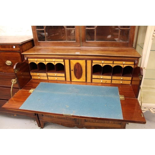 1992 - George IV mahogany and inlaid secretaire bookcase, the moulded cornice above two astragal glazed doo... 