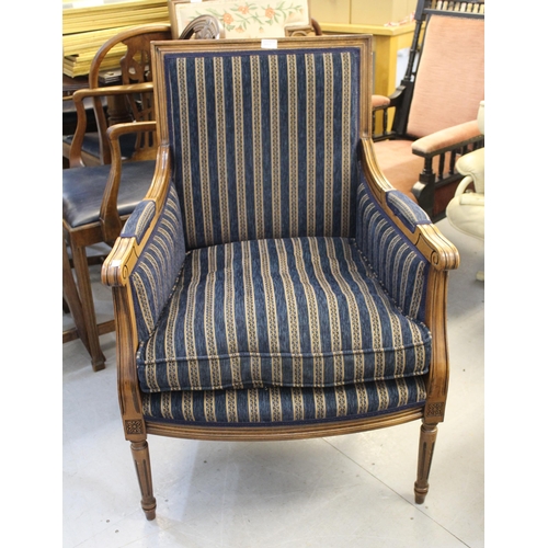 1999 - Reproduction French style wing armchair on cabriole front supports, together with a similar square t... 