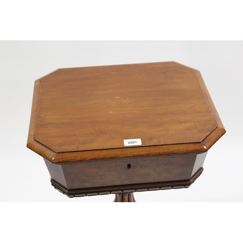 2001 - Victorian mahogany teapoy (adapted for use as a workbox), the irregular octagonal top opening to rev... 