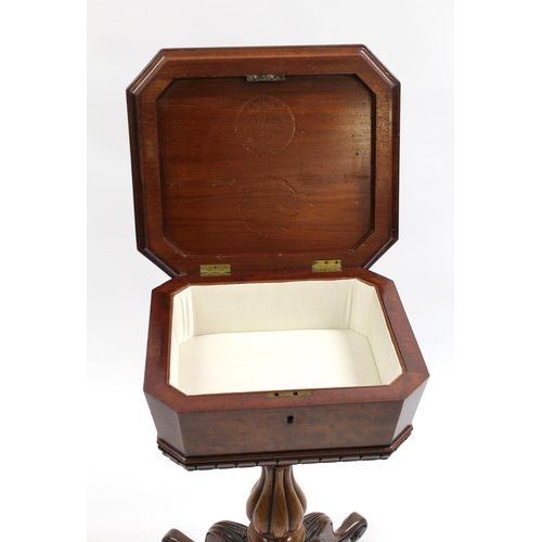 2001 - Victorian mahogany teapoy (adapted for use as a workbox), the irregular octagonal top opening to rev... 