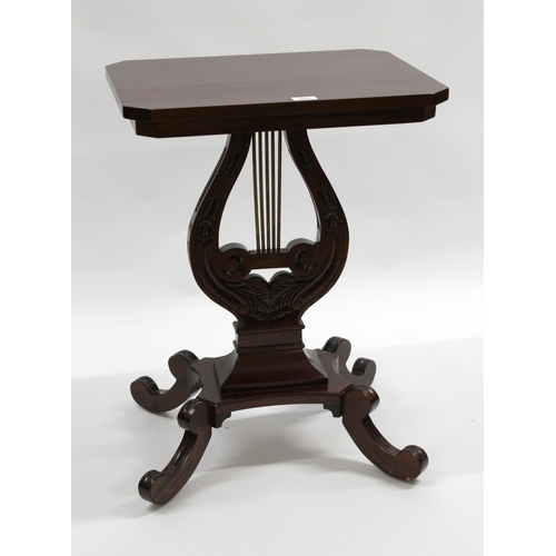 2002 - Reproduction mahogany occasional table, the irregular octagonal top above a lyre form base, 53 x 40c... 