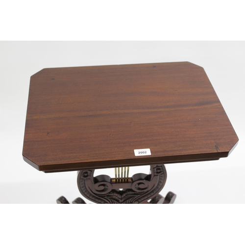 2002 - Reproduction mahogany occasional table, the irregular octagonal top above a lyre form base, 53 x 40c... 