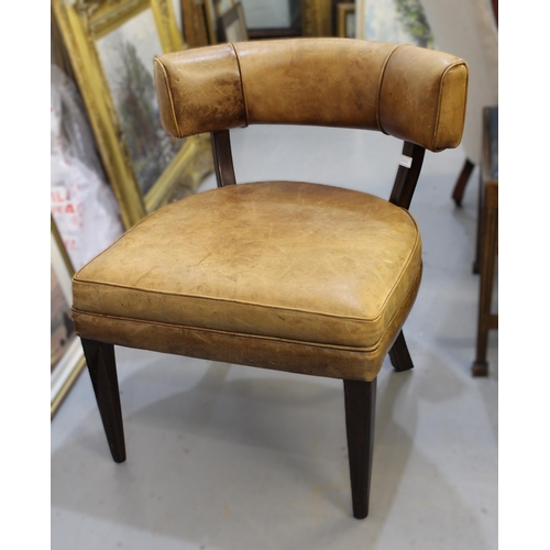 2006 - Reproduction tub shaped chair with padded seat, similar chair with leather upholstery and two reprod... 