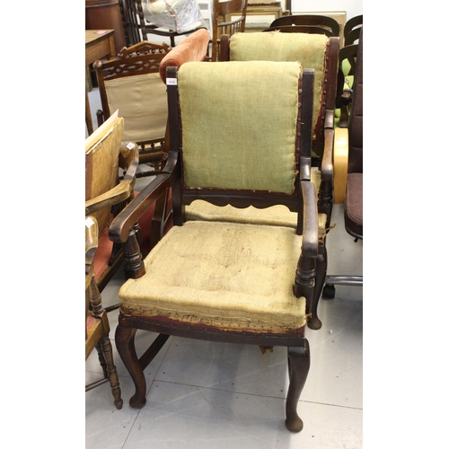 2008 - Pair of ' Shannon ' late 19th / early 20th Century mahogany open office armchairs, on cabriole pad f... 