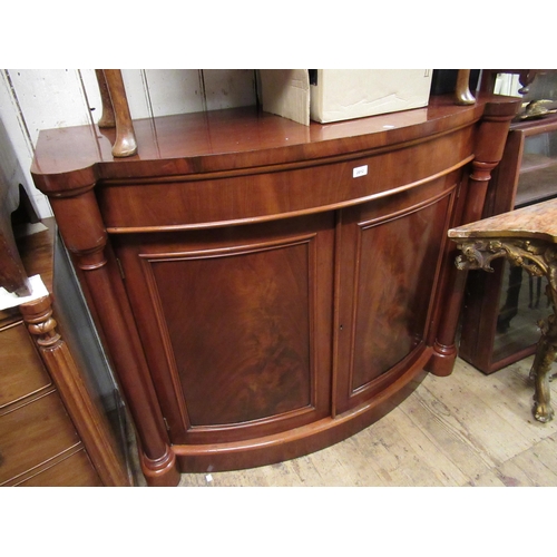 2012 - Victorian mahogany bow fronted side cabinet, with a single drawer above two doors flanked by pillars... 