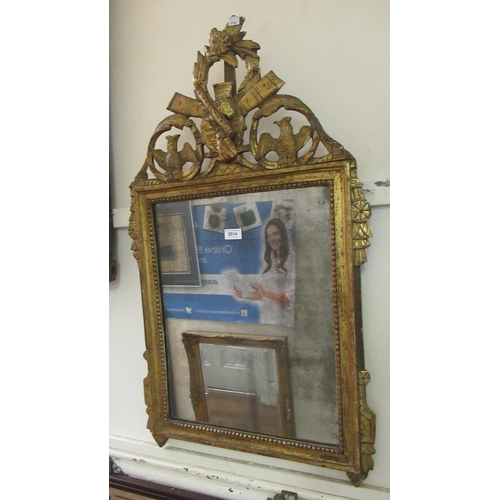 2014 - Large French giltwood and ghesso wall mirror with pierced shaped surmount, 91 x 53cm