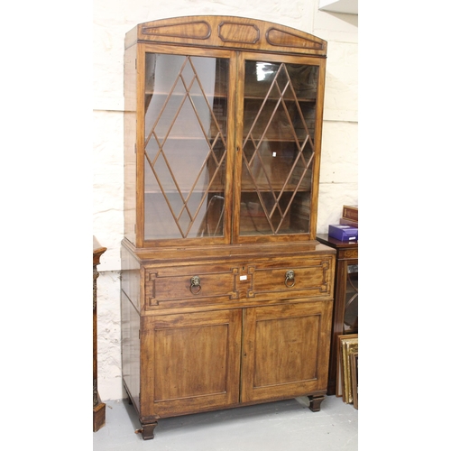 2019 - Regency mahogany secretaire bookcase, the moulded dome shaped cornice above a pair of bar glazed doo... 