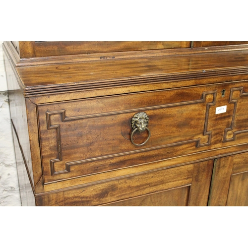 2019 - Regency mahogany secretaire bookcase, the moulded dome shaped cornice above a pair of bar glazed doo... 