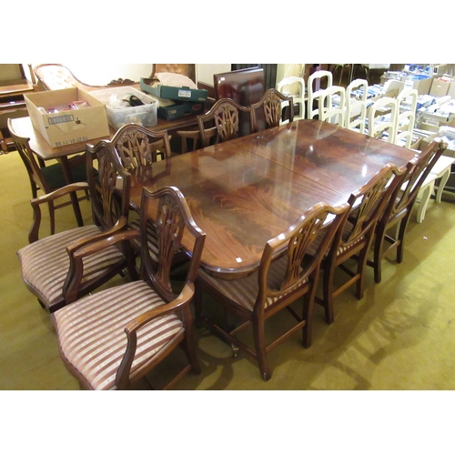 2030 - Reproduction mahogany twin pedestal dining table, together with a set of eight (six plus two) Hepple... 