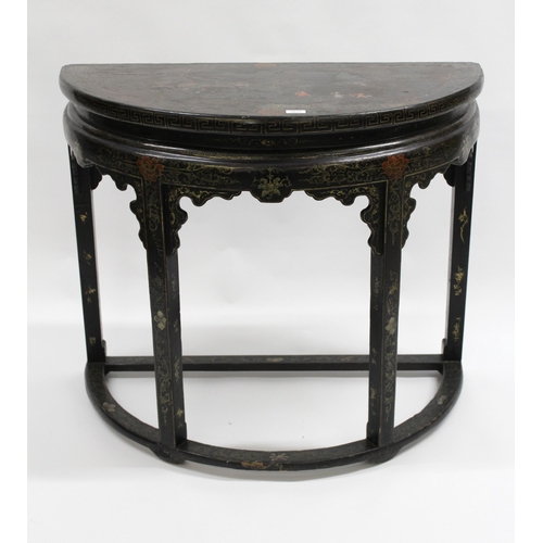 2033 - 19th Century Chinese black chinoiserie decorated D-shaped side table