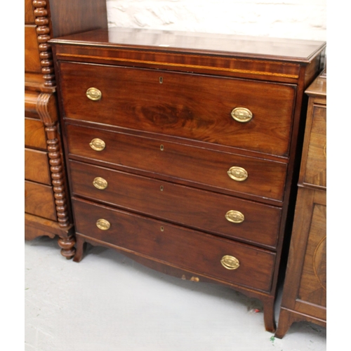 2045 - Early 19th Century mahogany secretaire chest, the moulded top above a fitted drawer with three furth... 