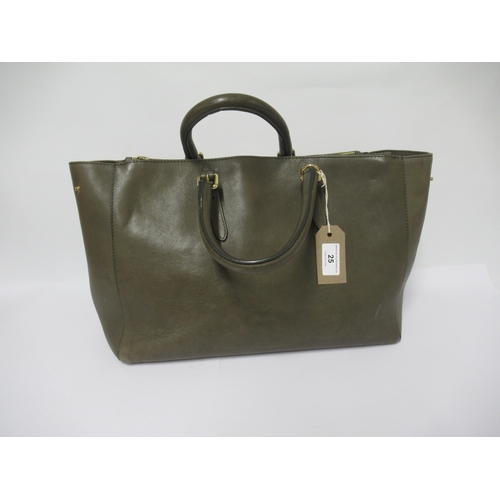 25 - Russell and Bromley olive green tote bag with detachable shoulder strap