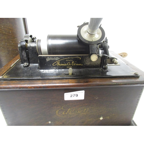 279 - Edison cylinder phonograph with aluminium horn in an oak case