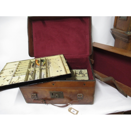 281 - J. Bernard & Sons 19th Century leather fishing tackle case with a fitted interior, 50 x 33 x 24cm hi... 