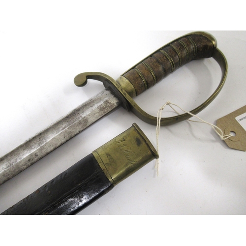 294 - 19th Century midshipman's / constabulary sword, the wire bound leather grip with brass hilt and pomm... 