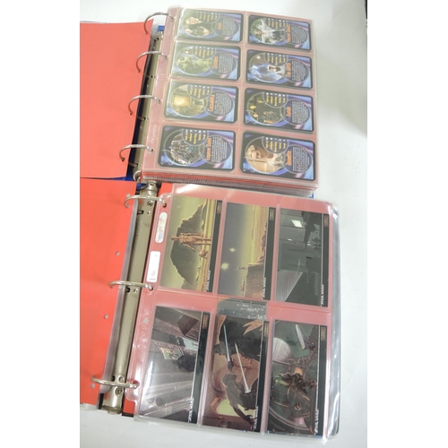 321 - Five albums of trading cards, including Merlin, Pog, Skybox, Vertigo, Top Trumps, Topps, Star Wars a... 