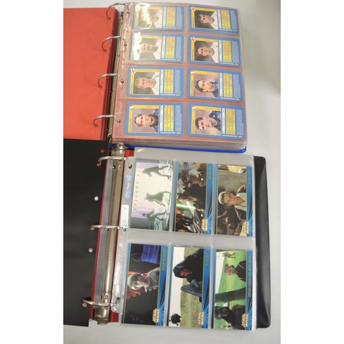 321 - Five albums of trading cards, including Merlin, Pog, Skybox, Vertigo, Top Trumps, Topps, Star Wars a... 