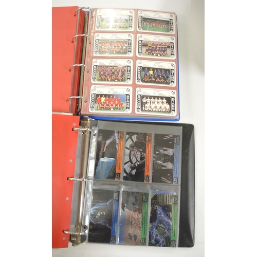 321 - Five albums of trading cards, including Merlin, Pog, Skybox, Vertigo, Top Trumps, Topps, Star Wars a... 