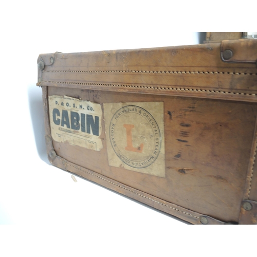 380 - Early 20th Century brown leather suitcase with original P&O travel labels