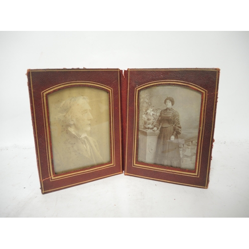 388 - Signed photograph of Henry Irving, dated 1895, 14 x 10.5cm, in a red Morocco leather double mount wi... 