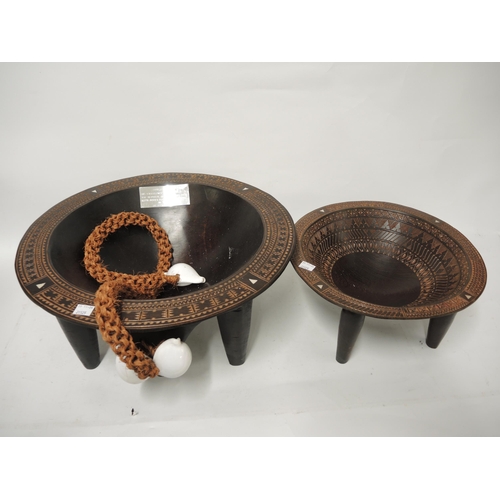 391 - Fijian carved hardwood ceremonial kava bowl with presentation plaque, together with another smaller