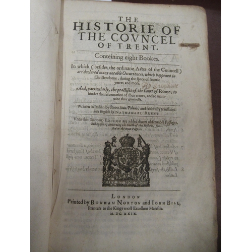 439 - 17th Century volume, ' The Historie of the Covncel of Trent ', containing eight books written in Ita... 